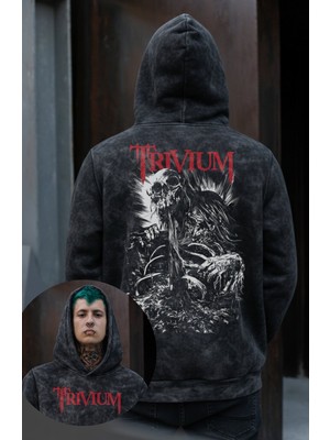 Fuddy Moda Unisex Oversize Trivium Sırt Baskılı Kapüşonlu Yıkamalı Rock Band Sweatshirt
