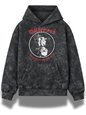Fuddy Moda Unisex Oversize Motörhead I Know What My Claw Is For Baskılı Kapüşonlu Yıkamalı Sweatshirt
