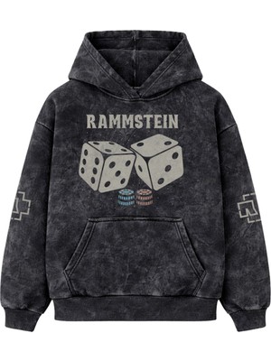Fuddy Moda Unisex Rammstein Kol Baskılı Kapüşonlu Yıkamalı Sweatshirt, Oversize Rock Band Temalı Retro Hoodie