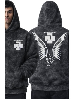 Fuddy Moda Unisex Oversize Rock Band Rammstein Sırt Baskılı Kapüşonlu Yıkamalı Sweatshirt