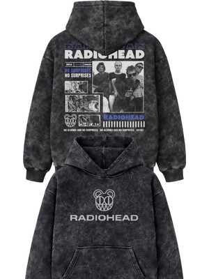 Fuddy Moda Unisex Oversize Rock Band Radiohead No Suprises Sırt Baskılı Kapüşonlu Yıkamalı Sweatshirt