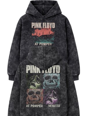 Fuddy Moda Unisex Oversize Pink Floyd At Pompei Sırt Baskılı Kapüşonlu Yıkamalı Rock Band Sweatshirt