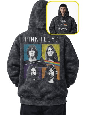Fuddy Moda Unisex Pink Floyd Sırt Baskılı Kapüşonlu Yıkamalı Sweatshirt,oversize Rock Band Temalı Retro Hoodie
