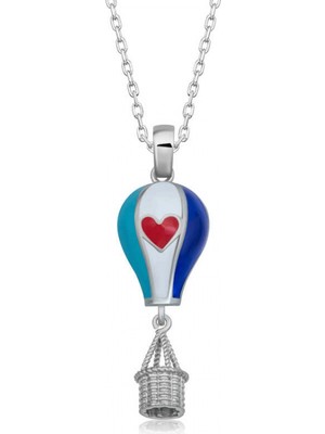 Pileli Store 925 Ayar Gümüş Kalpli Kapadokya Balon Kadın Gümüş Kolye