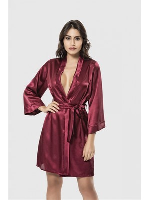 Pileli Store Şık Tasarım Yumuşak Dokulu Bordo Kısa Saten Sabahlık