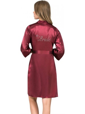 Pileli Store Şık Tasarım Yumuşak Dokulu Bordo Kısa Saten Bride Sabahlık