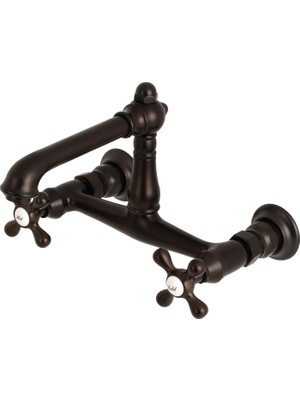 Mythriva Kingston Brass KS7245AX Ingiliz Kırsal Banyo Bataryası, 6-5/8 Inç Musluk Erişiminde, Yağla Pürüzsüzleştirilmiş Bronz