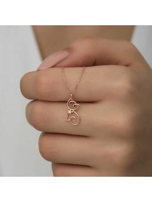 Pileli Store 925 Ayar Gümüş Rose Kedi Kadın Gümüş Kolye