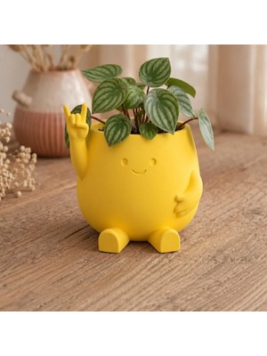 3D Baskı Smiley Face Planter - Gülümseyen Karakterli Saksı-Sarı