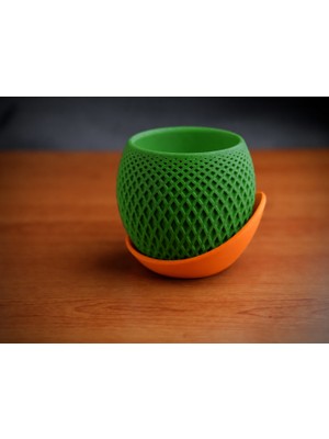 3D Baskı Küre Saksı - Kafes Dokulu Iki Parçalı Dekoratif Saksı - Yeşil-Turuncu