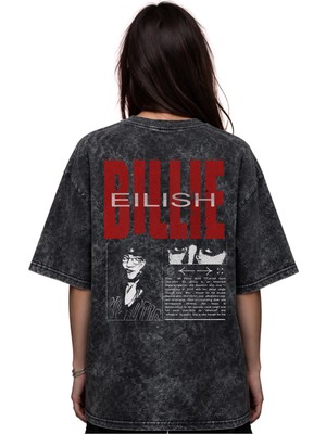 Sevbano Billie Eilish Şarkıcı Baskılı Unisex Oversize Eskitme Yıkamalı Tişört
