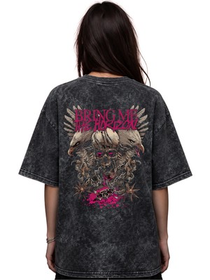 Sevbano Bring Me The Horizon Rock Metal Müzik Grubu Baskılı Unisex Oversize Eskitme Yıkamalı Tişört