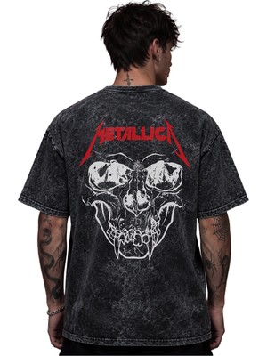 Sevbano Metallica Rock Metal Müzik Grubu Baskılı Unisex Oversize Eskitme Yıkamalı Tişört