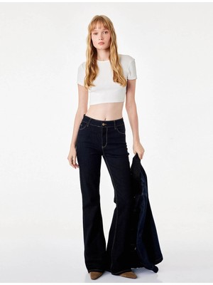 Koton Flare Ispanyol Paça Koyu Indigo Kadın Jean Pantolon 7WAL40042MD