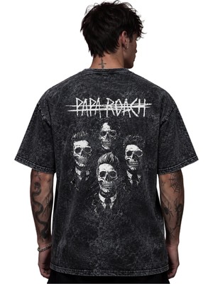 Sevbano Papa Roach Rock Metal Müzik Grubu Baskılı Unisex Oversize Eskitme Yıkamalı Tişört