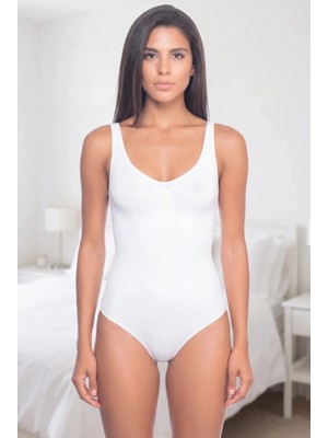 Pileli Store Premium Beyaz Rengi Kadın Korse Body Kalın Askılı