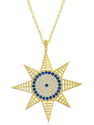 Pileli Store Gümüş Gold Nazarlı Kutup Yıldızı Kadın Kolye