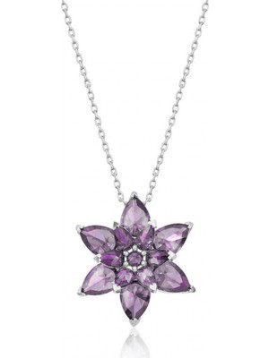 Pileli Store 925 Ayar Gümüş Mor Lotus Çiçeği Kadın Gümüş Kolye