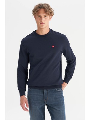 Wrangler Pamuklu Regular Fit Bisiklet Yaka Logo Detaylı Lacivert Erkek Sweatshirt W2520255410