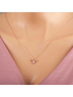 Pileli Store 925 Ayar Gümüş Rose Kelebek Kadın Gümüş Kolye
