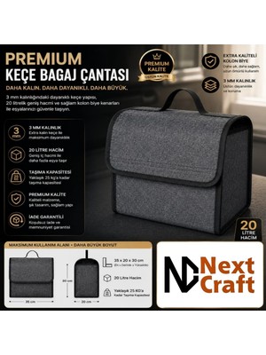 Neva Home Araba Bagaj Çantası Oto Aksesuar Düzenleyici Organizer 35X30X25 cm Antrasit/gri Renk/premium Kalite / 3 mm Keçe/kolon Biyeli/koşulsuz Iade