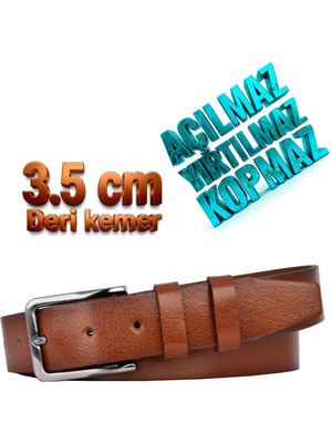 GoDeri %100 Hakiki Deri, Tek Parça Manda Derisi 3.5 cm Taba Kumaş Pantolon Kemeri