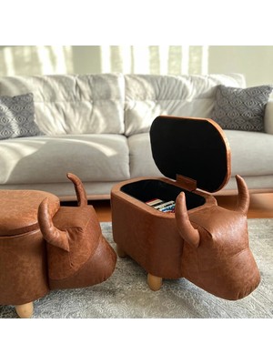Boğa Figürlü Sandıklı Puf Çocuk Odası ve Salon Için Dekoratif