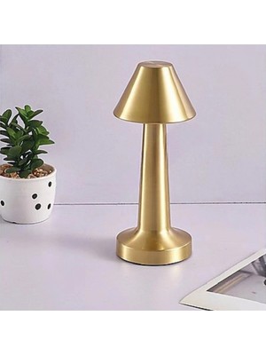 Pileli Store Çatı Model Gold Renk Şarjlı Dokunmatik 3 Renkli LED Masa Lambası