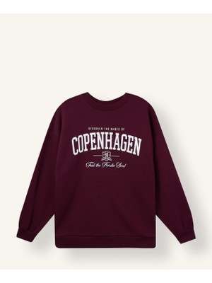 DeFacto Oversize Bisiklet Yaka Baskılı Kalın Sweatshirt I3322AX26WN