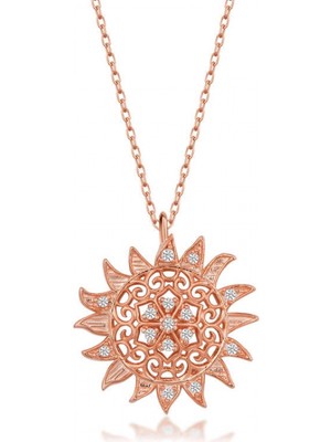 Pileli Store 925 Ayar Gümüş Rose Güneş Kadın Kolye