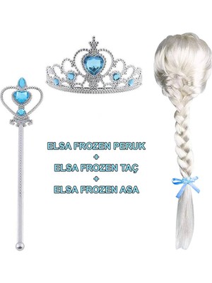 Evimdeyokyok Örgülü Karlar Ülkesi Frozen Elsa Peruğu Tacı ve Sopası Çocuk Boy