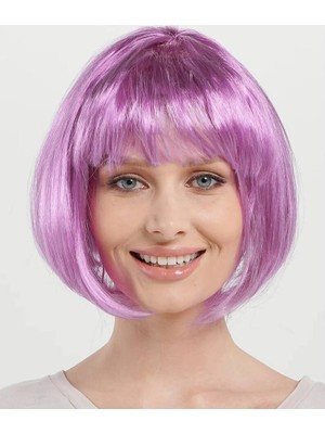 Evimdeyokyok Rose Pembe Renk Düz Kesim Küt Parti Peruğu Kısa Takma Saç