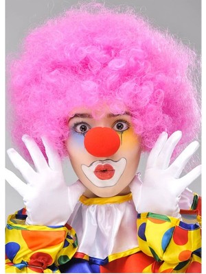 Evimdeyokyok Pembe Renk Kıvırcık Afro Bonus Peruk Takma Saç ve Kırmızı Burun Seti