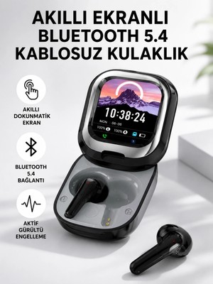 Genel Tedarik Bluetooth 5.4 Kulaklık – Gürültü Engelleme ve Akıllı Ekranlı Şarj Kutusu