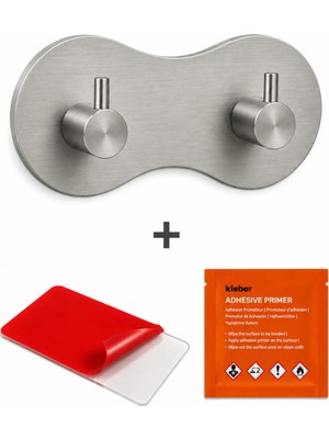 Oval Ikili Modern Banyo Askılık 100 mm | Paslanmaz Çelik | Delmeden Yapışkan Montaj