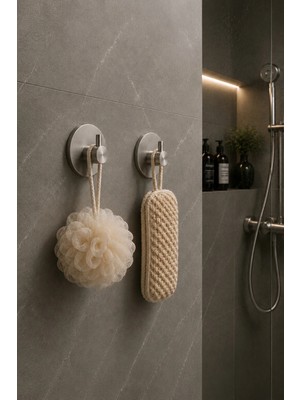 2li Set Oval Tekli Modern Banyo Askılık 45 mm | Paslanmaz Çelik | Delmeden Yapışkan Montaj
