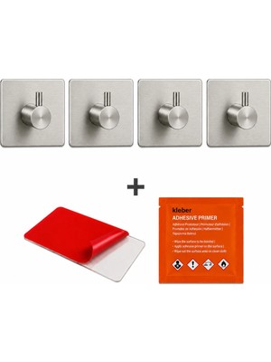 4 Adet Kare Tekli Modern Banyo Askılık 45 mm | Paslanmaz Çelik | Delmeden Yapışkan Montaj
