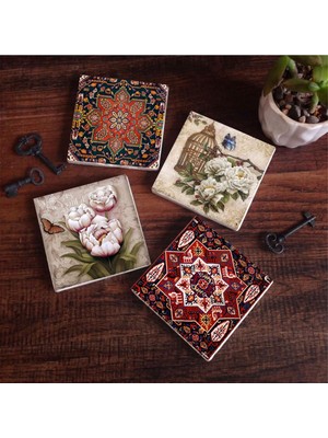 Mythriva Pinecone Stone Desen, Kelebekli Çiçek Taş Bardak Altlığı Seti - 4 Parça - Dekoratif, Rustik Mutfak Aksesuarı, 10X10 Cm, Kaydırmaz Tabanlı, Şık ve Dayanıklı SC497