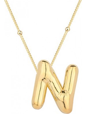 Pileli Store 925 Ayar Gümüş Gold Balon N Harfi Kadın Kolye