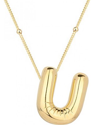 Pileli Store 925 Ayar Gümüş Gold Balon U Harfi Kadın Kolye