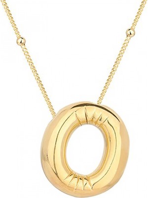 Pileli Store 925 Ayar Gümüş Gold Balon O Harfi Kadın Kolye