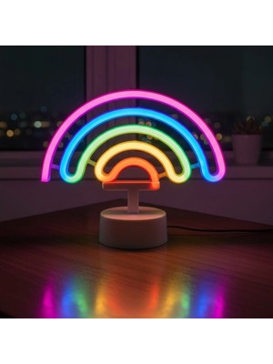 Pileli Store Plastik Gökkuşağı Neon LED Işık – Dekoratif Renkli Masaüstü ve Ambiyans Aydınlatması