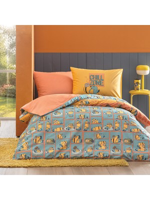Puffy Minions Lazy %100 Pamuk Tek Kişilik Lisanslı Nevresim Takımı - Mavi
