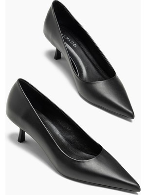 Alyano Alberta Hakiki Deri Siyah 5 cm Topuklu Stiletto Ayakkabı