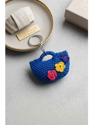 Lorivelle El Yapımı Çiçekli Örgü Mini Çanta Anahtarlık - Gümüş Halka