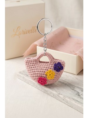 Lorivelle El Yapımı Çiçekli Örgü Mini Çanta Anahtarlık - Gümüş Halka
