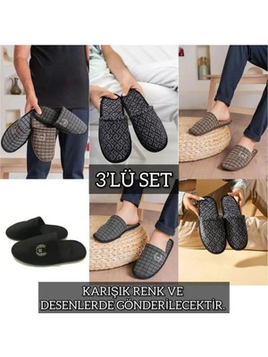 Slipcat 3'lü Kışlık Ev Terliği Kışlık Deri Terlik Misafir Terliği Çeyiz Bohça Terliği