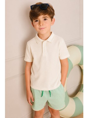 Cigit Kabartmalı Polo Yaka T-Shirt 2-10 Yaş Ekru