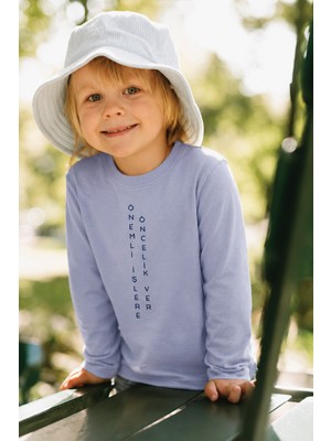 Cigit Sloganlı Uzun Kollu T-Shirt 2-10 Yaş Pastel Mavi