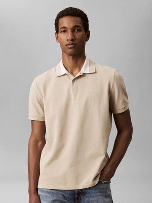 Calvin Klein Erkek Bej Calvin Klein Ss Casual Pıque Coll, Pf0 Bej Erkek Polo
